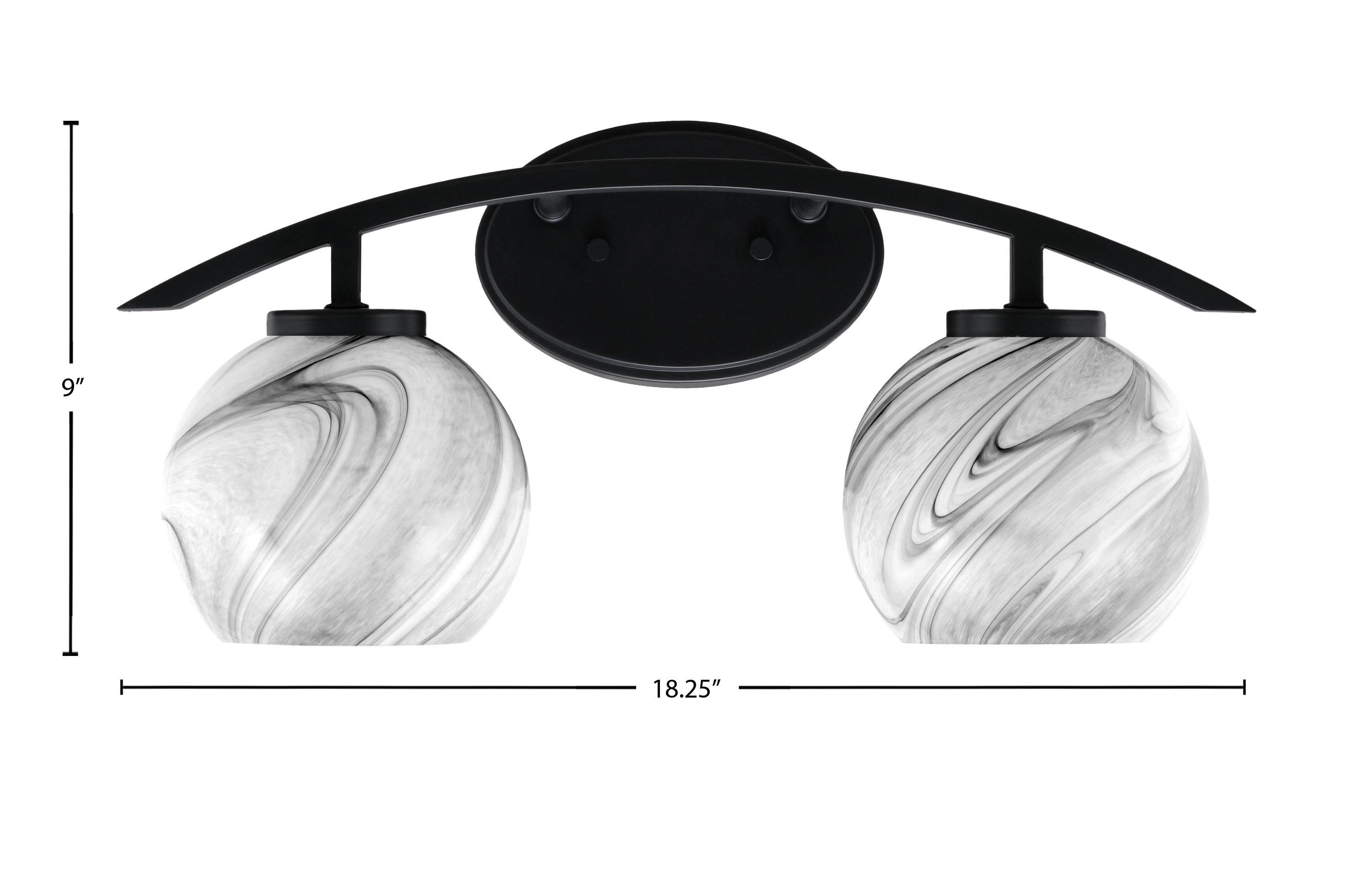 Kurve Two Light Bath Bar in Matte Black with 5.75" Onyx Swirl Shade