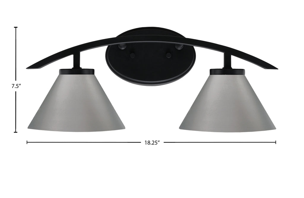 Kurve Two Light Bath Bar in Matte Black with 7" Graphite Cone Metal Shade Shade