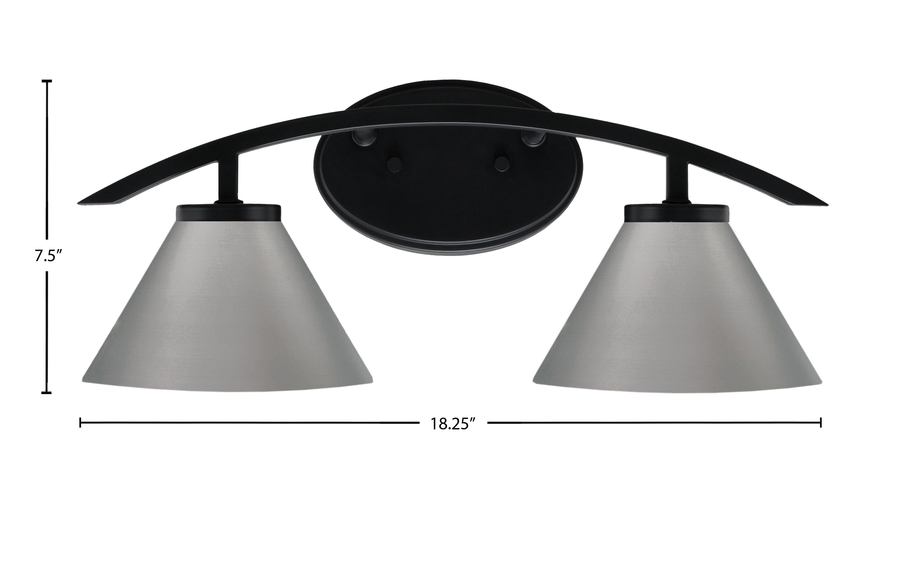 Kurve Two Light Bath Bar in Matte Black with 7" Graphite Cone Metal Shade Shade
