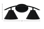 Kurve Two Light Bath Bar in Matte Black with 7" Matte Black Cone Metal Shade Shade