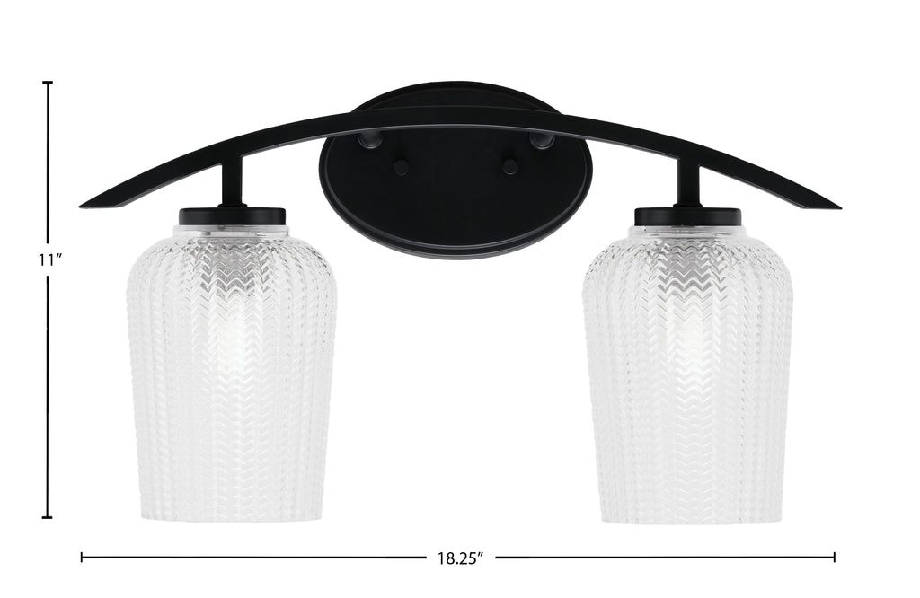 Kurve Two Light Bath Bar in Matte Black with 5" Clear Textured Shade