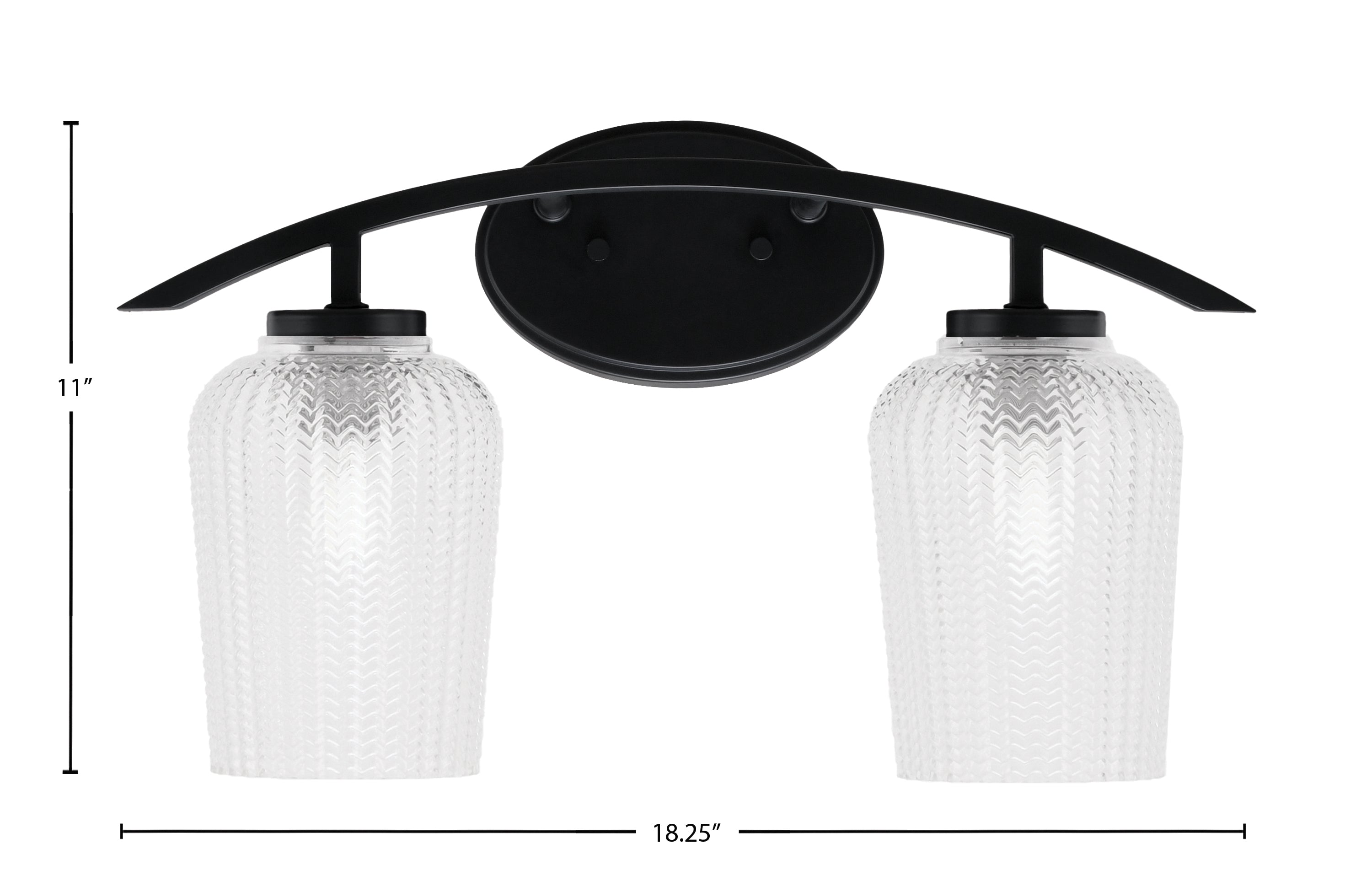 Kurve Two Light Bath Bar in Matte Black with 5" Clear Textured Shade