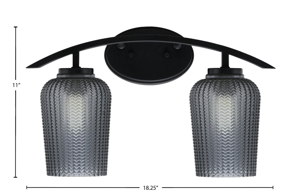 Kurve Two Light Bath Bar in Matte Black with 5" Smoke Textured Shade
