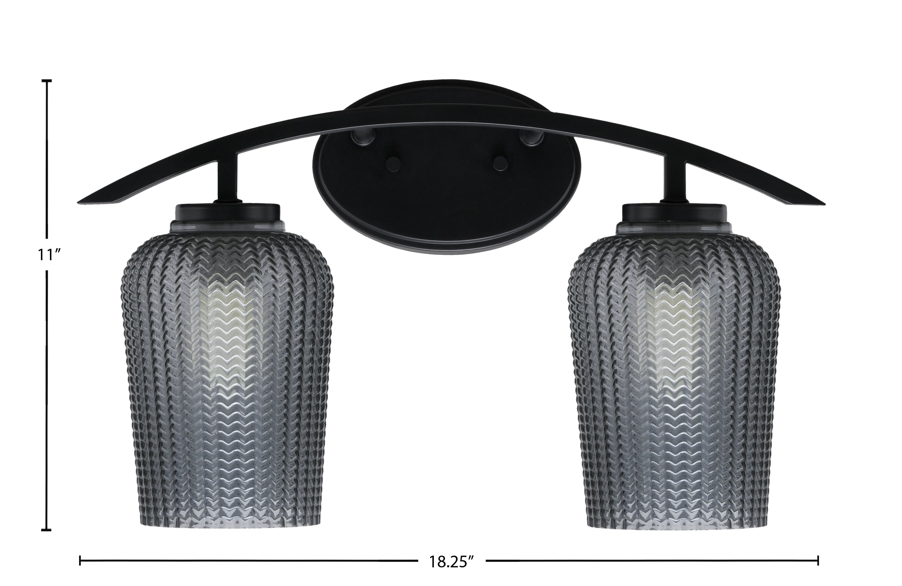 Kurve Two Light Bath Bar in Matte Black with 5" Smoke Textured Shade