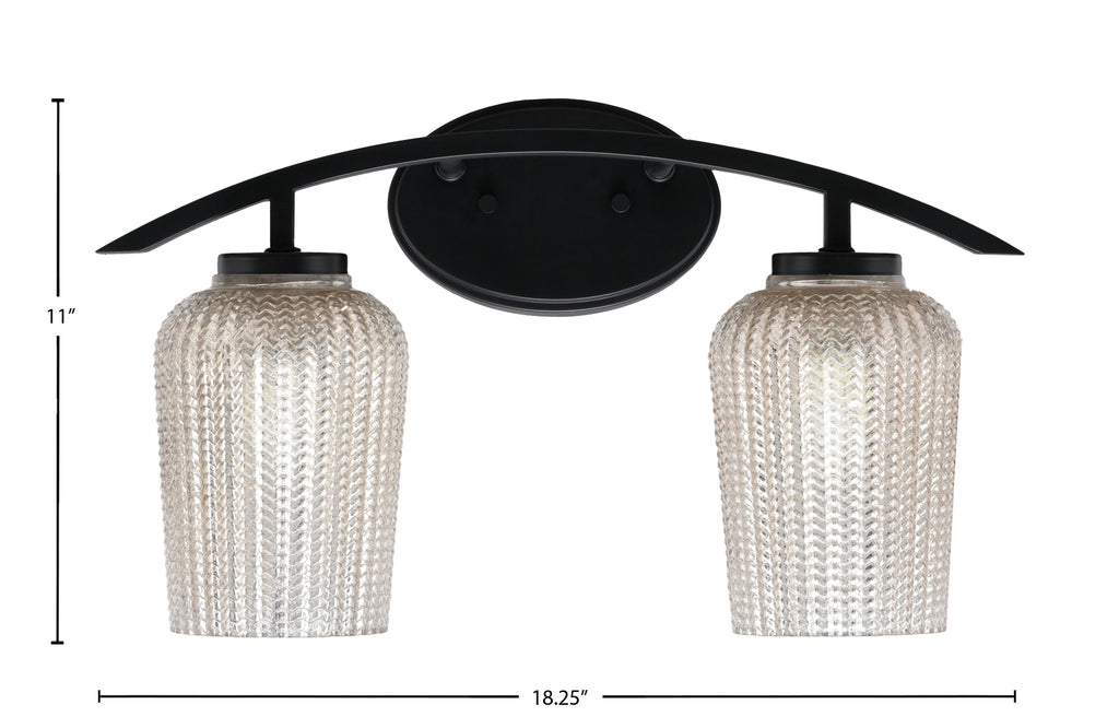 Kurve Two Light Bath Bar in Matte Black with 5" Silver Textured Shade