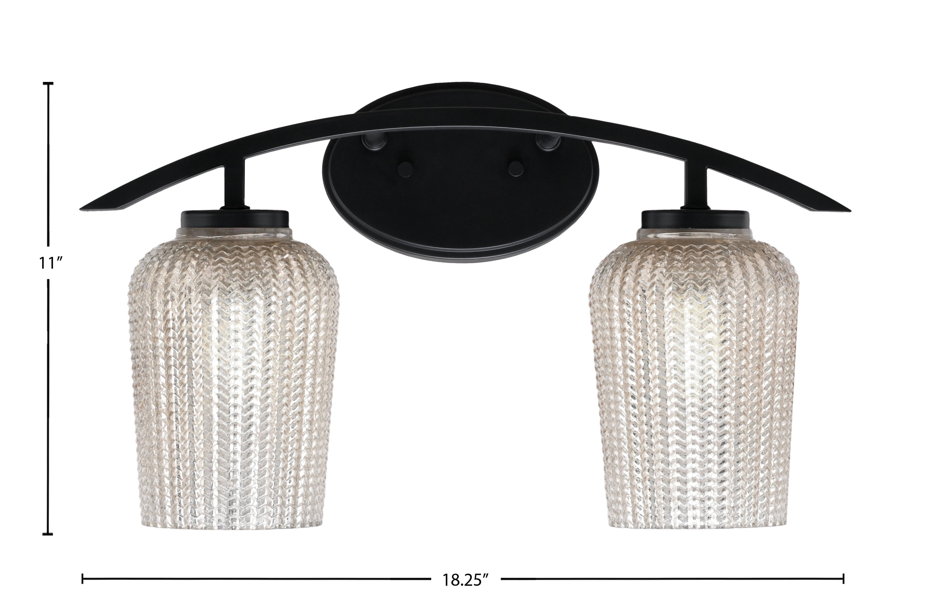Kurve Two Light Bath Bar in Matte Black with 5" Silver Textured Shade
