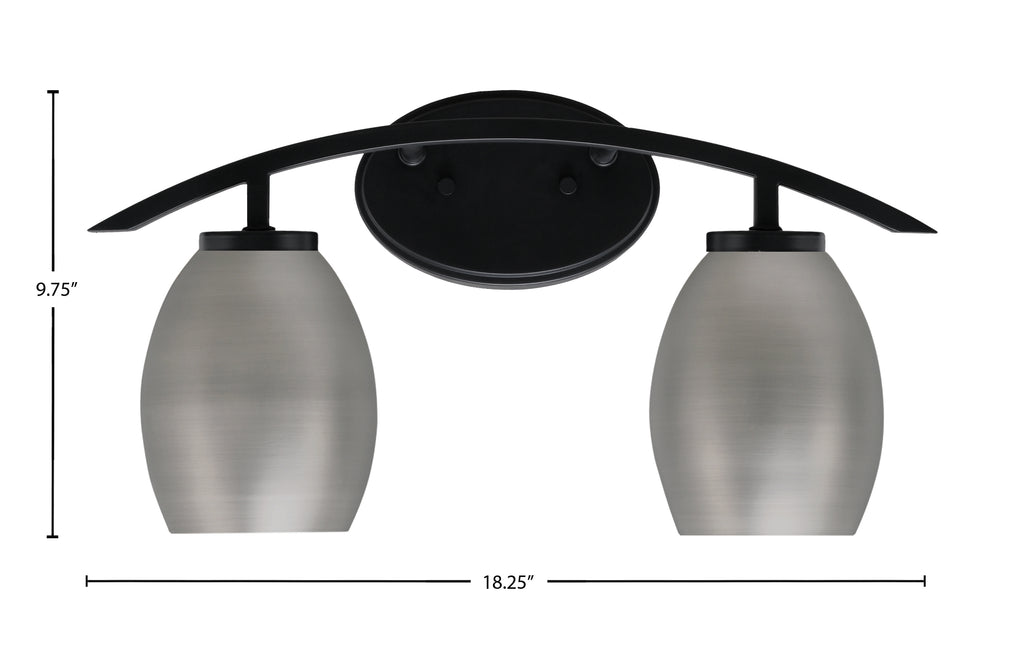 Kurve Two Light Bath Bar in Matte Black with 5" Graphite Oval Metal Shade Shade