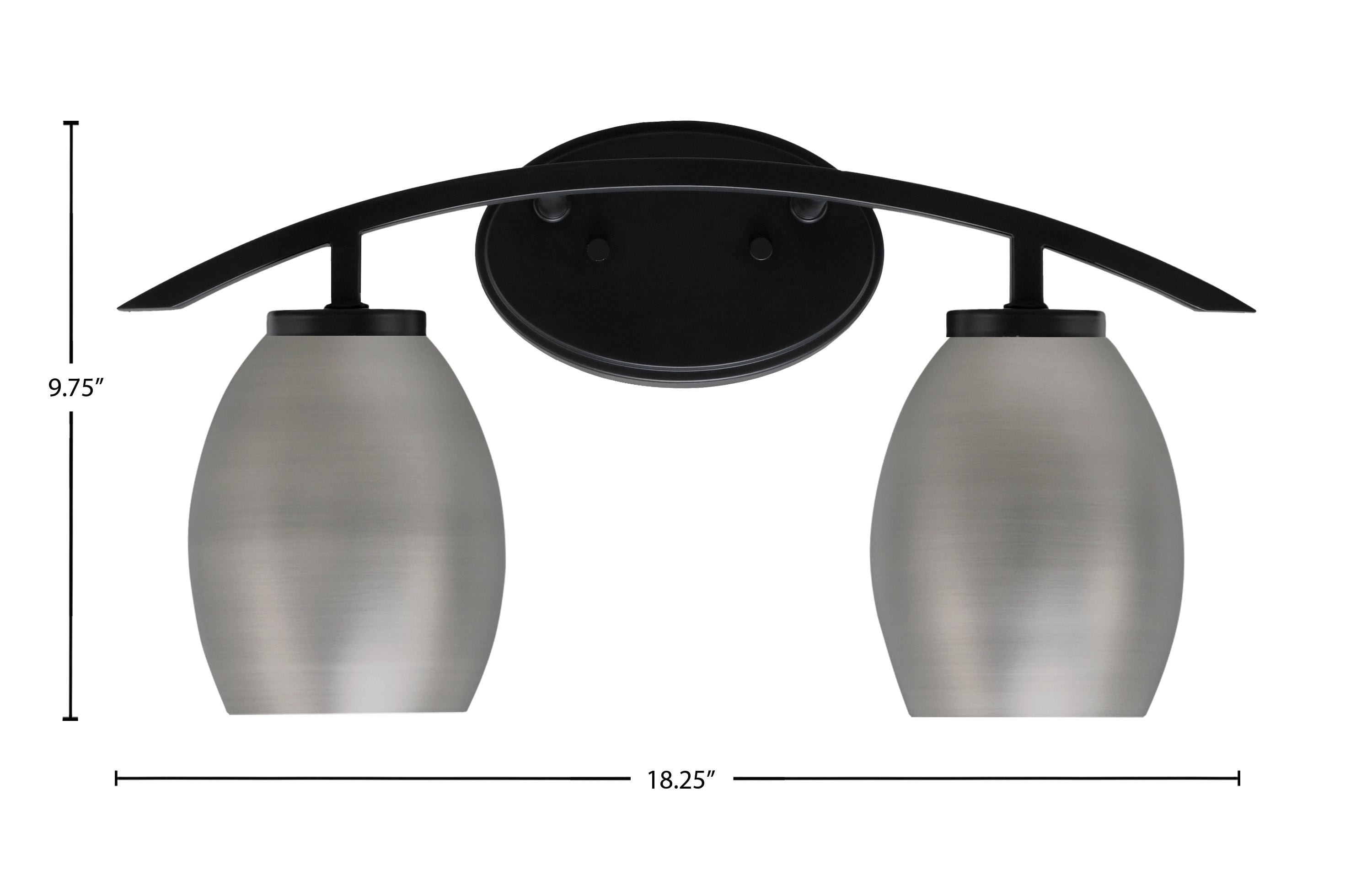 Kurve Two Light Bath Bar in Matte Black with 5" Graphite Oval Metal Shade Shade