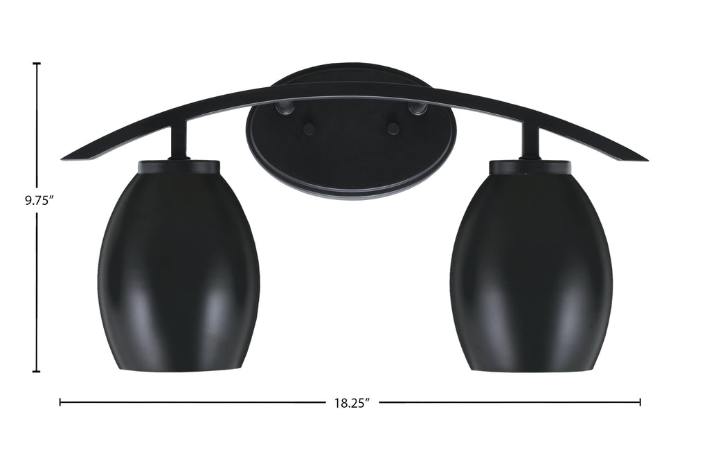 Kurve Two Light Bath Bar in Matte Black with 5" Matte Black Oval Metal Shade Shade