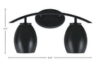 Kurve Two Light Bath Bar in Matte Black with 5" Matte Black Oval Metal Shade Shade