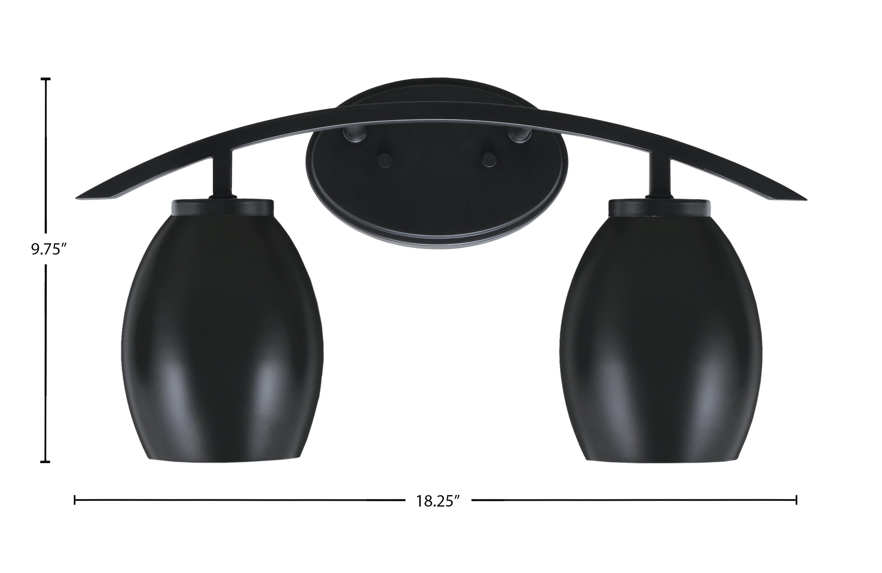 Kurve Two Light Bath Bar in Matte Black with 5" Matte Black Oval Metal Shade Shade