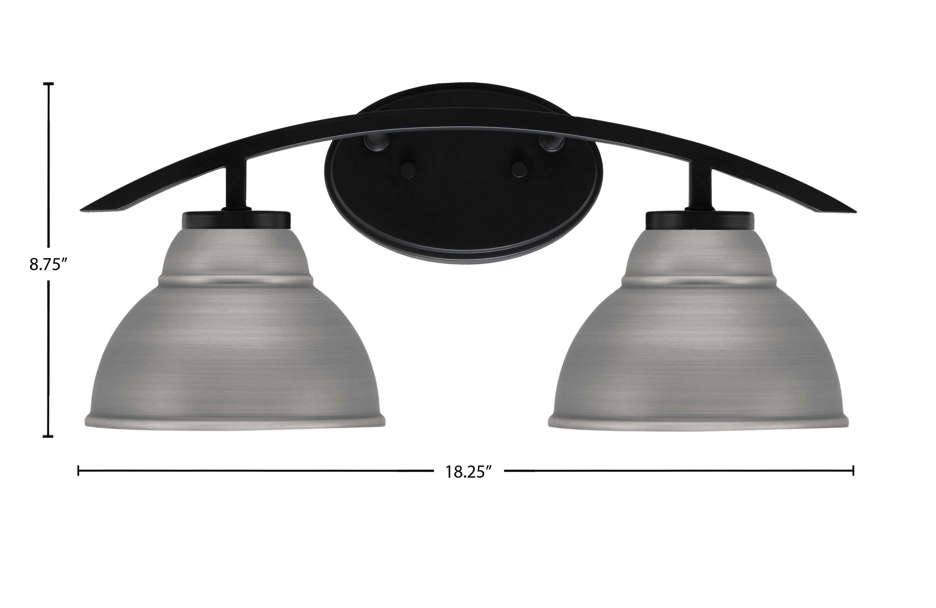 Kurve Two Light Bath Bar in Matte Black with 7" Graphite Double Bubble Metal Shade Shade