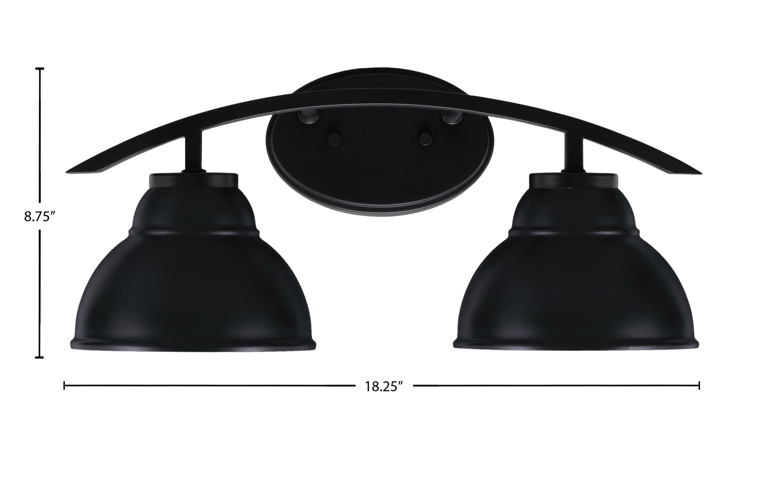 Kurve Two Light Bath Bar in Matte Black with 7" Matte Black Double Bubble Metal Shade Shade