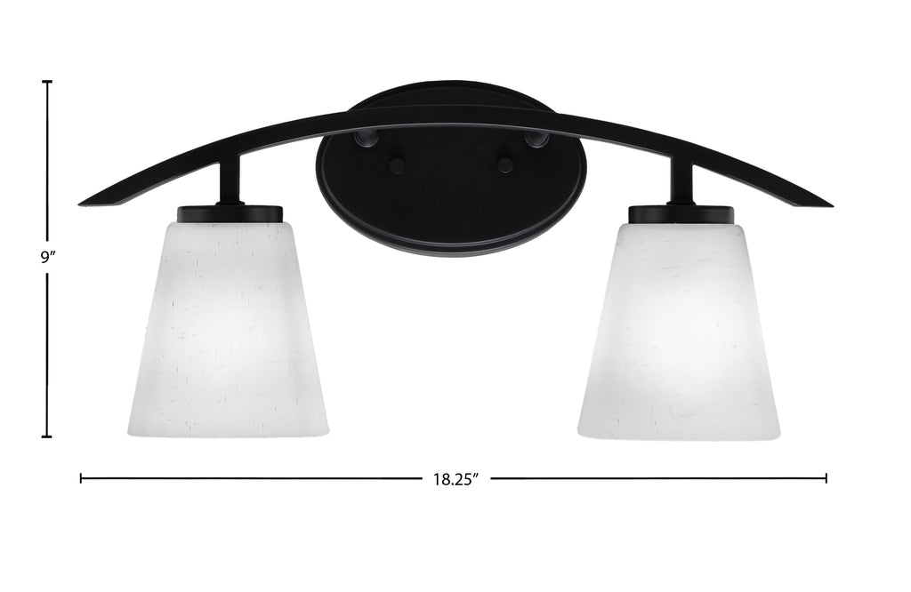 Kurve Two Light Bath Bar in Matte Black with 4.5" Square White Muslin Shade