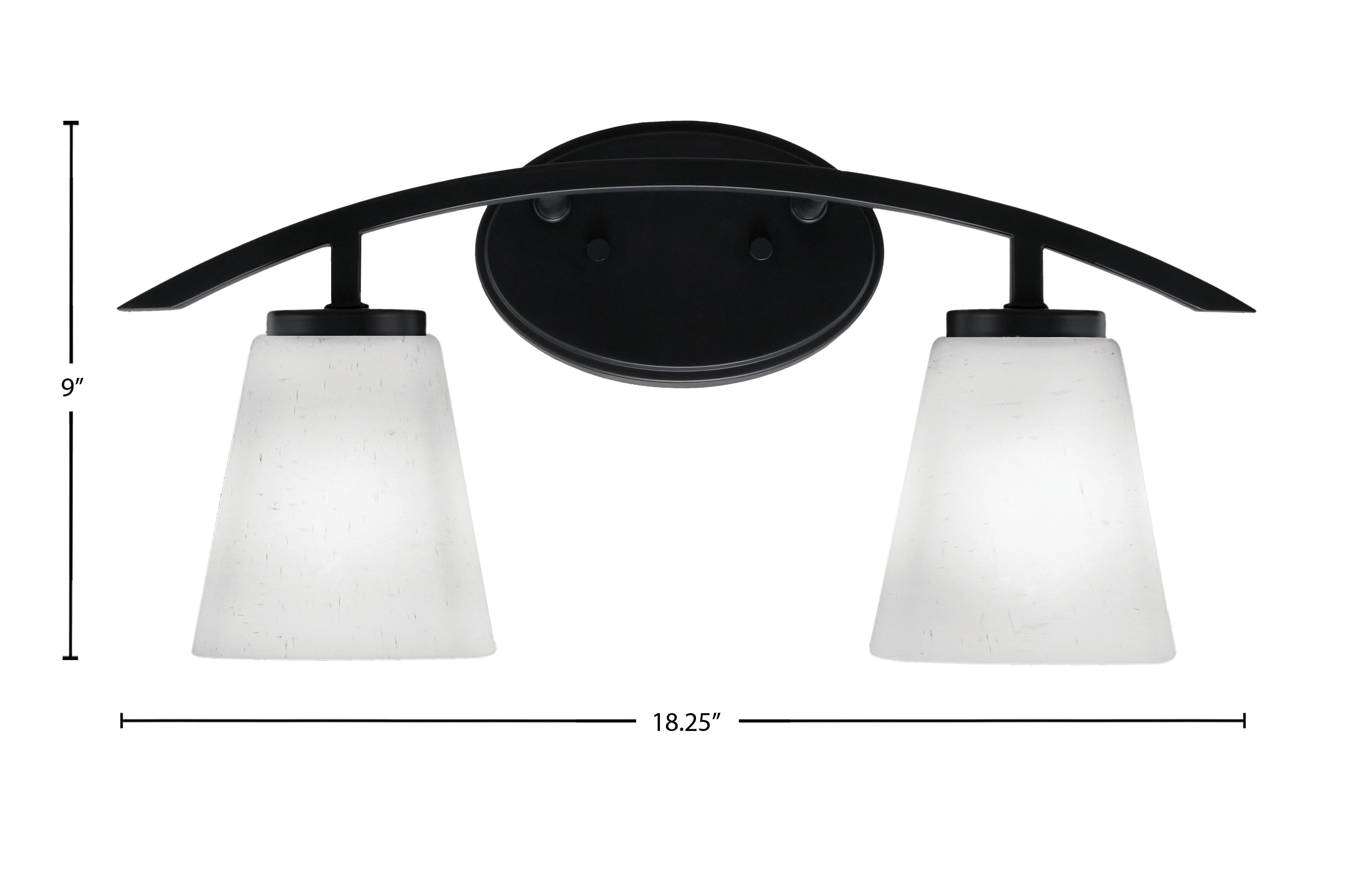 Kurve Two Light Bath Bar in Matte Black with 4.5" Square White Muslin Shade