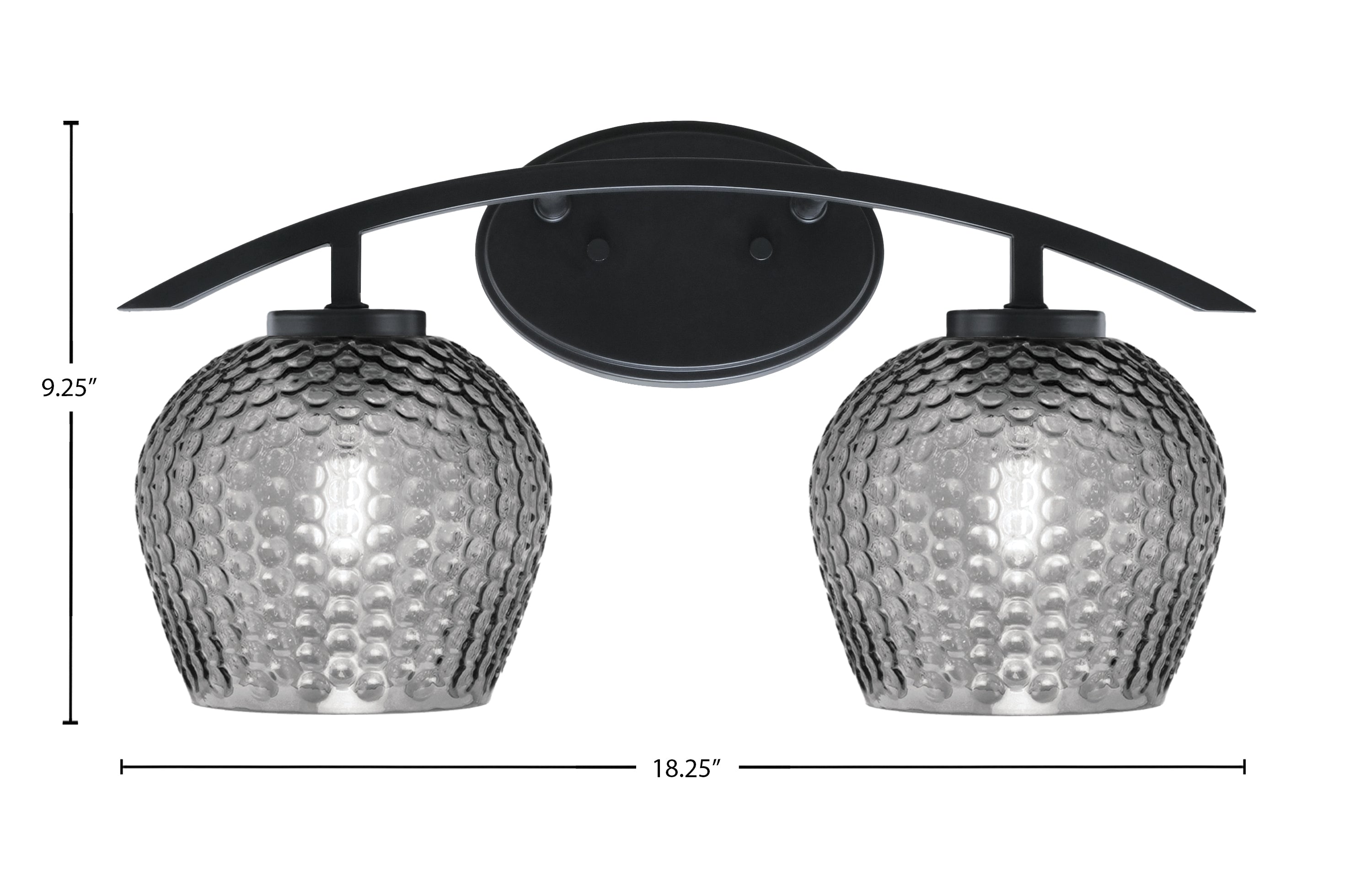 Kurve Two Light Bath Bar in Matte Black with 6" Smoke Textured Shade