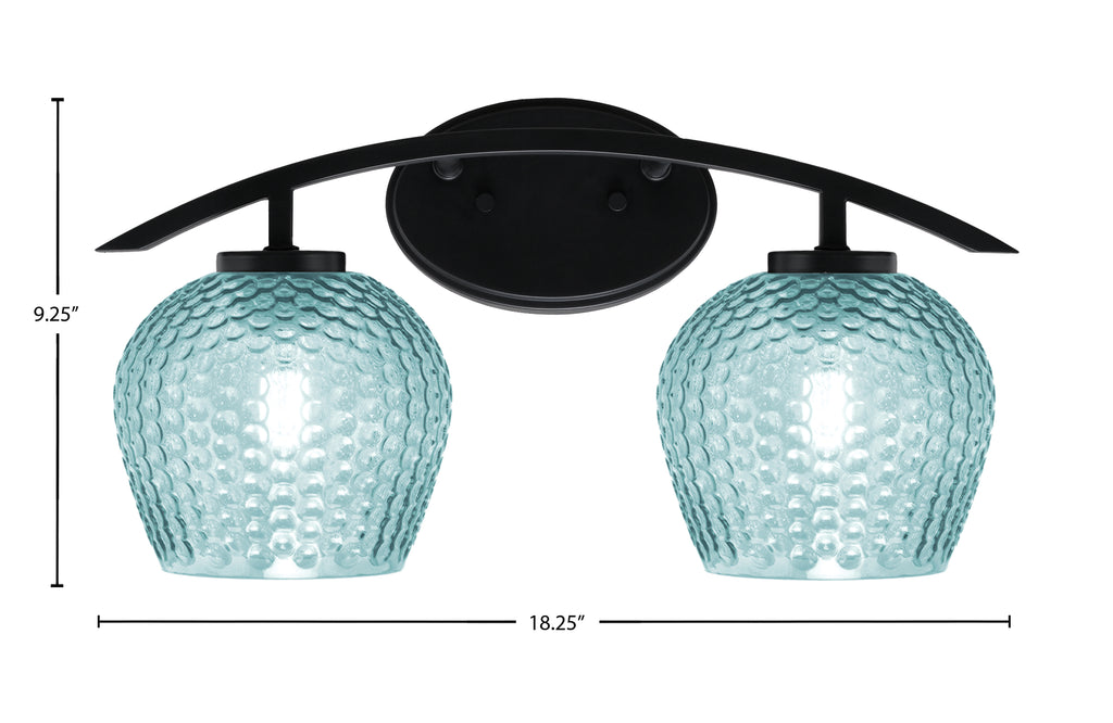 Kurve Two Light Bath Bar in Matte Black with 6" Turquoise Textured Shade