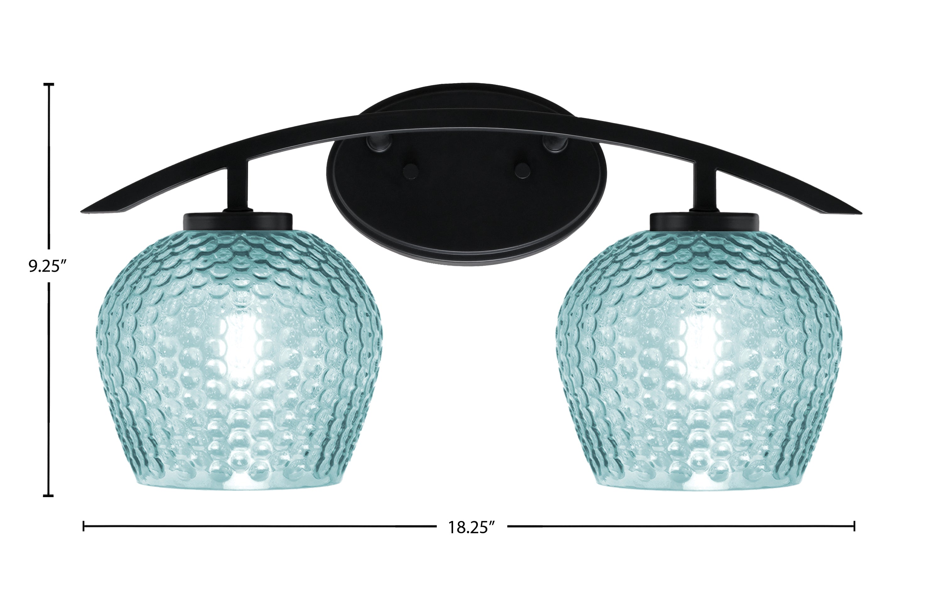 Kurve Two Light Bath Bar in Matte Black with 6" Turquoise Textured Shade