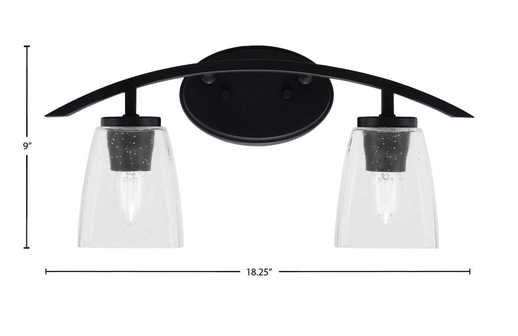 Kurve Two Light Bath Bar in Matte Black with 4.5" Square Clear Bubble Shade