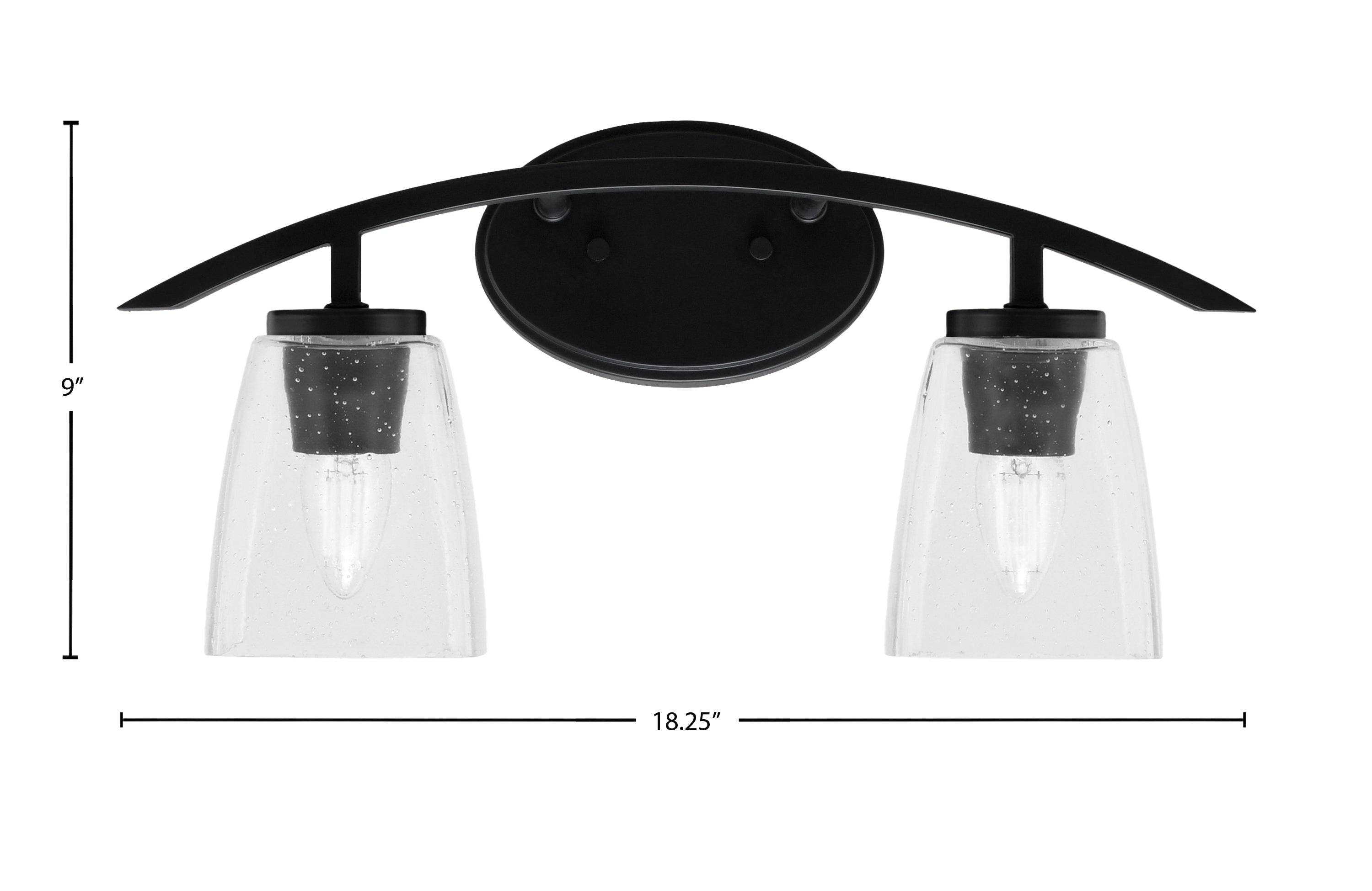 Kurve Two Light Bath Bar in Matte Black with 4.5" Square Clear Bubble Shade