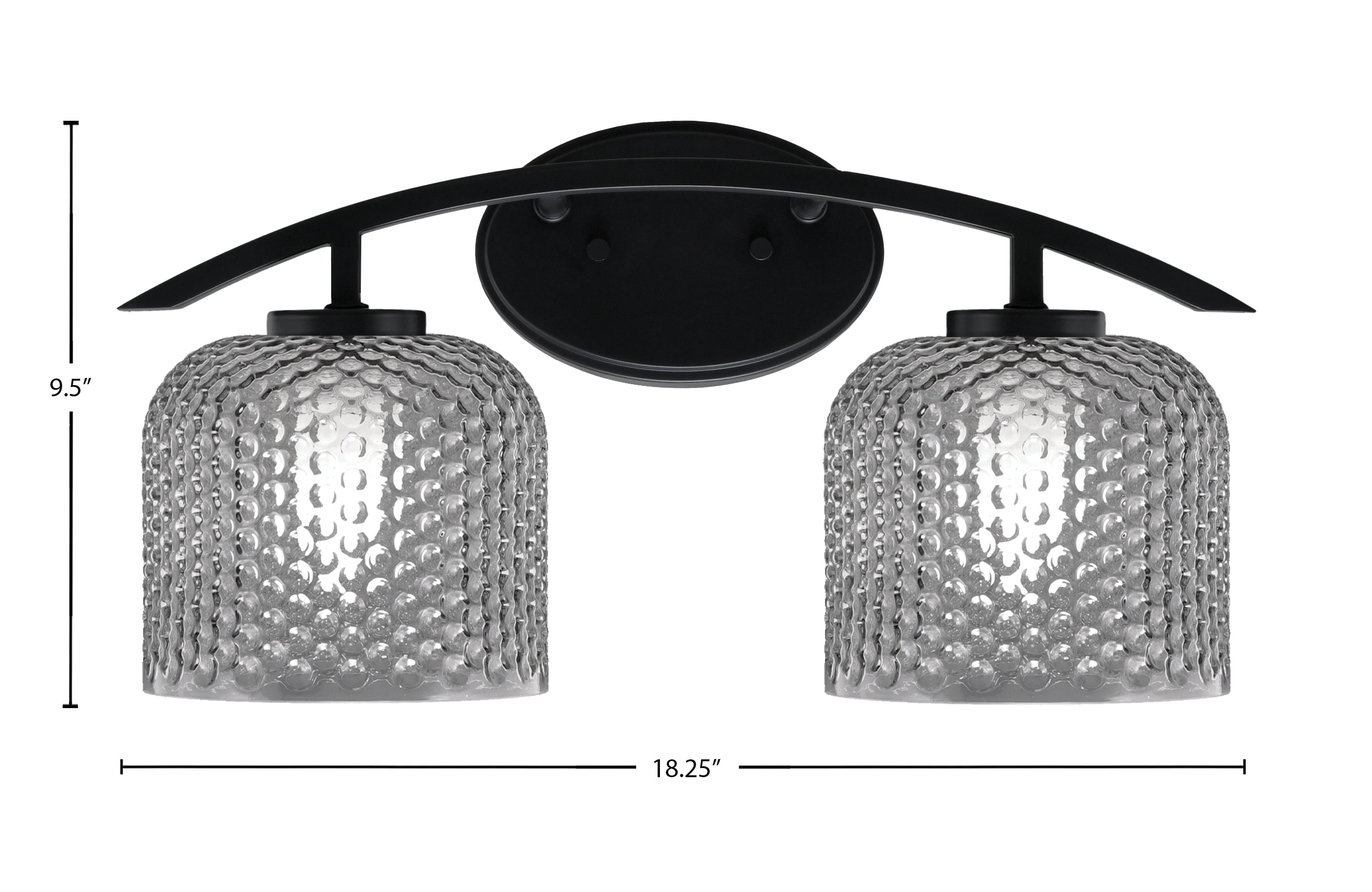 Kurve Two Light Bath Bar in Matte Black with 6" Smoke Textured Shade