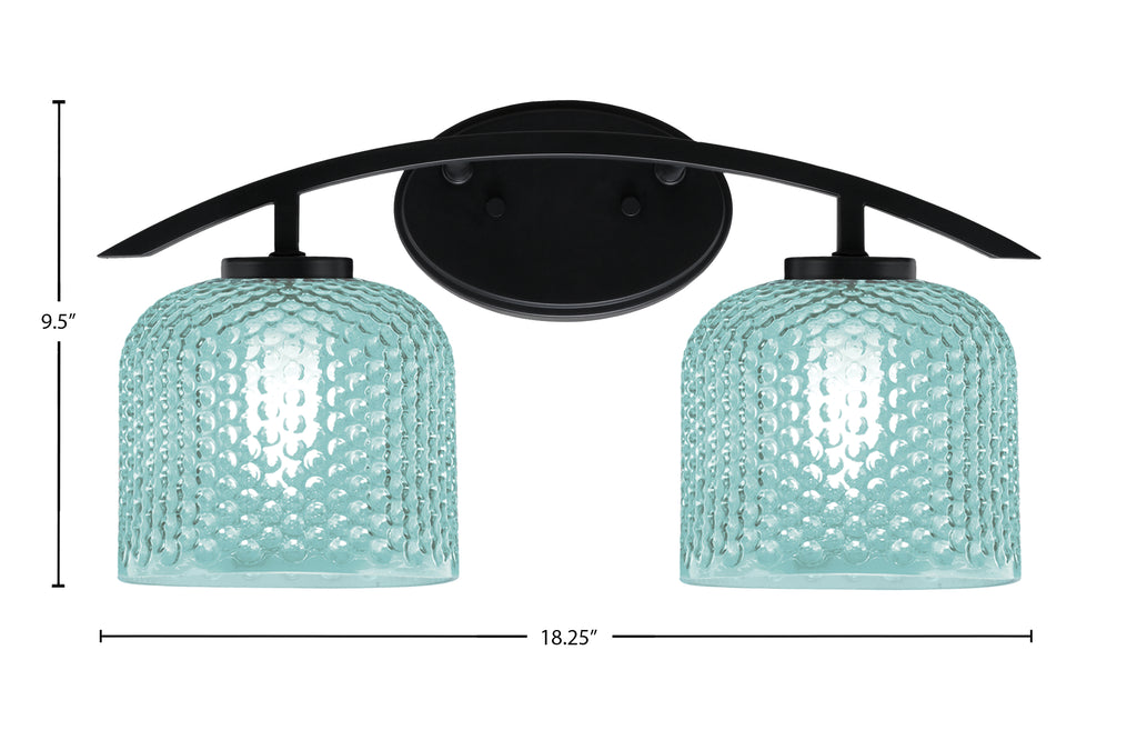 Kurve Two Light Bath Bar in Matte Black with 6" Turquoise Textured Shade