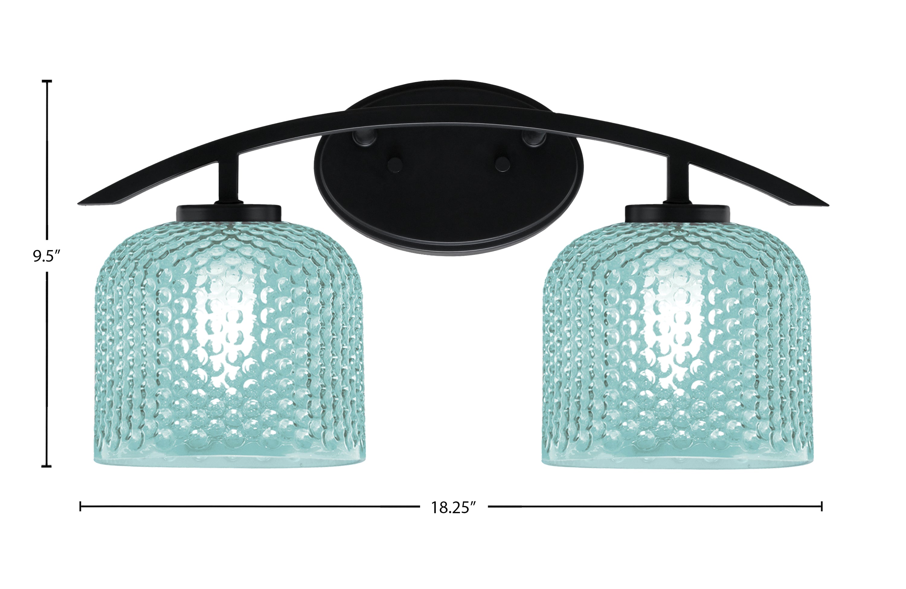 Kurve Two Light Bath Bar in Matte Black with 6" Turquoise Textured Shade