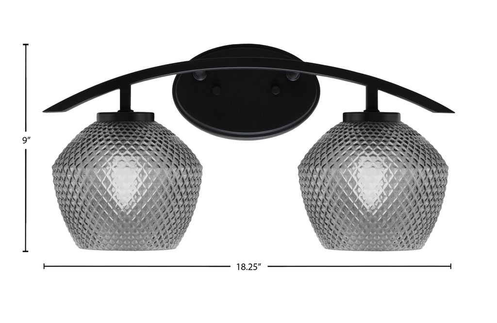 Kurve Two Light Bath Bar in Matte Black with 6" Smoke Textured Shade