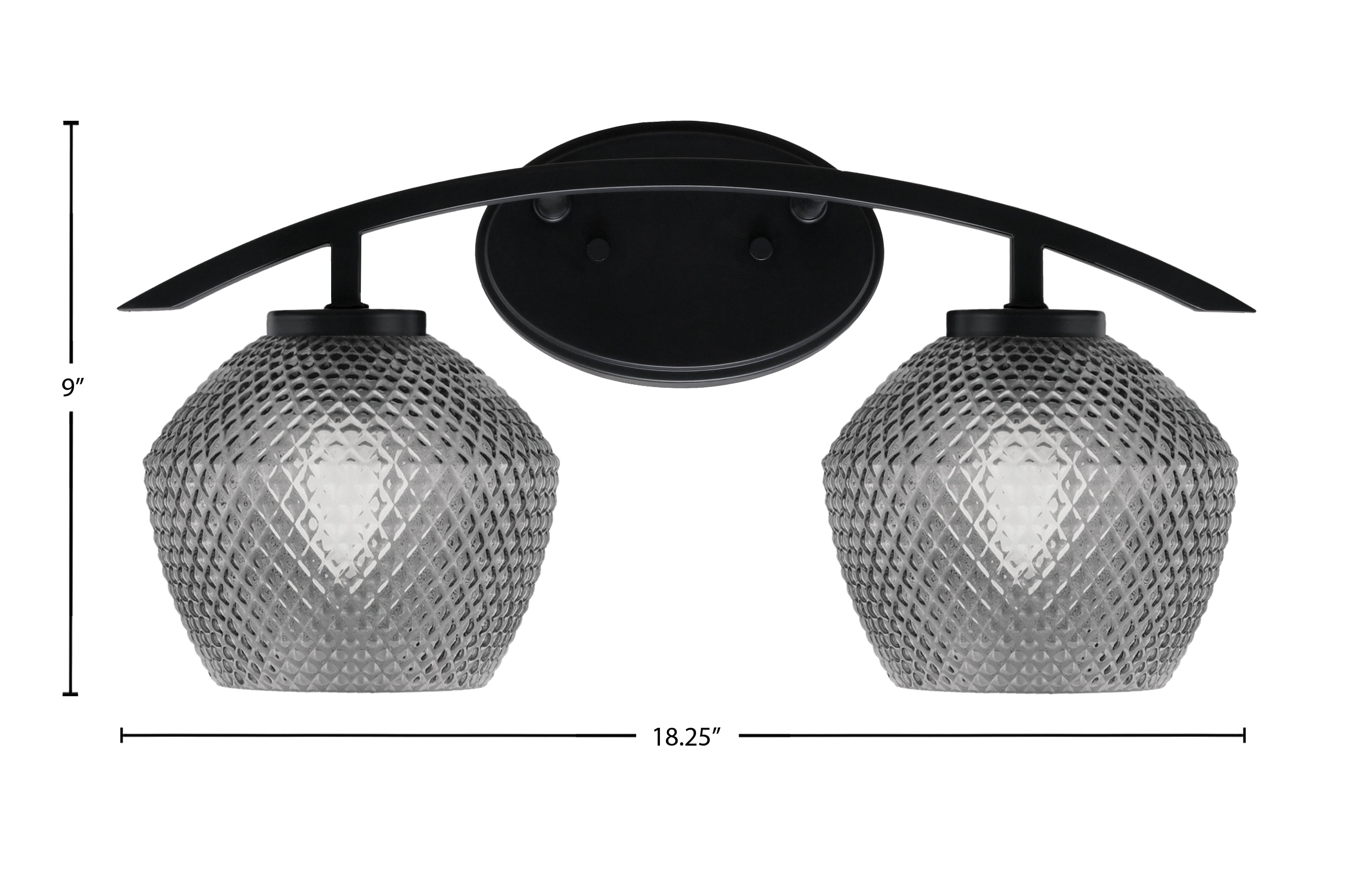 Kurve Two Light Bath Bar in Matte Black with 6" Smoke Textured Shade