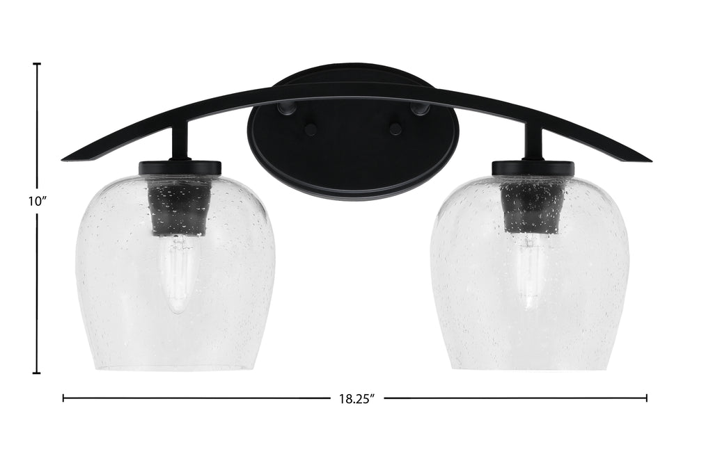 Kurve Two Light Bath Bar in Matte Black with 6" Clear Bubble Shade