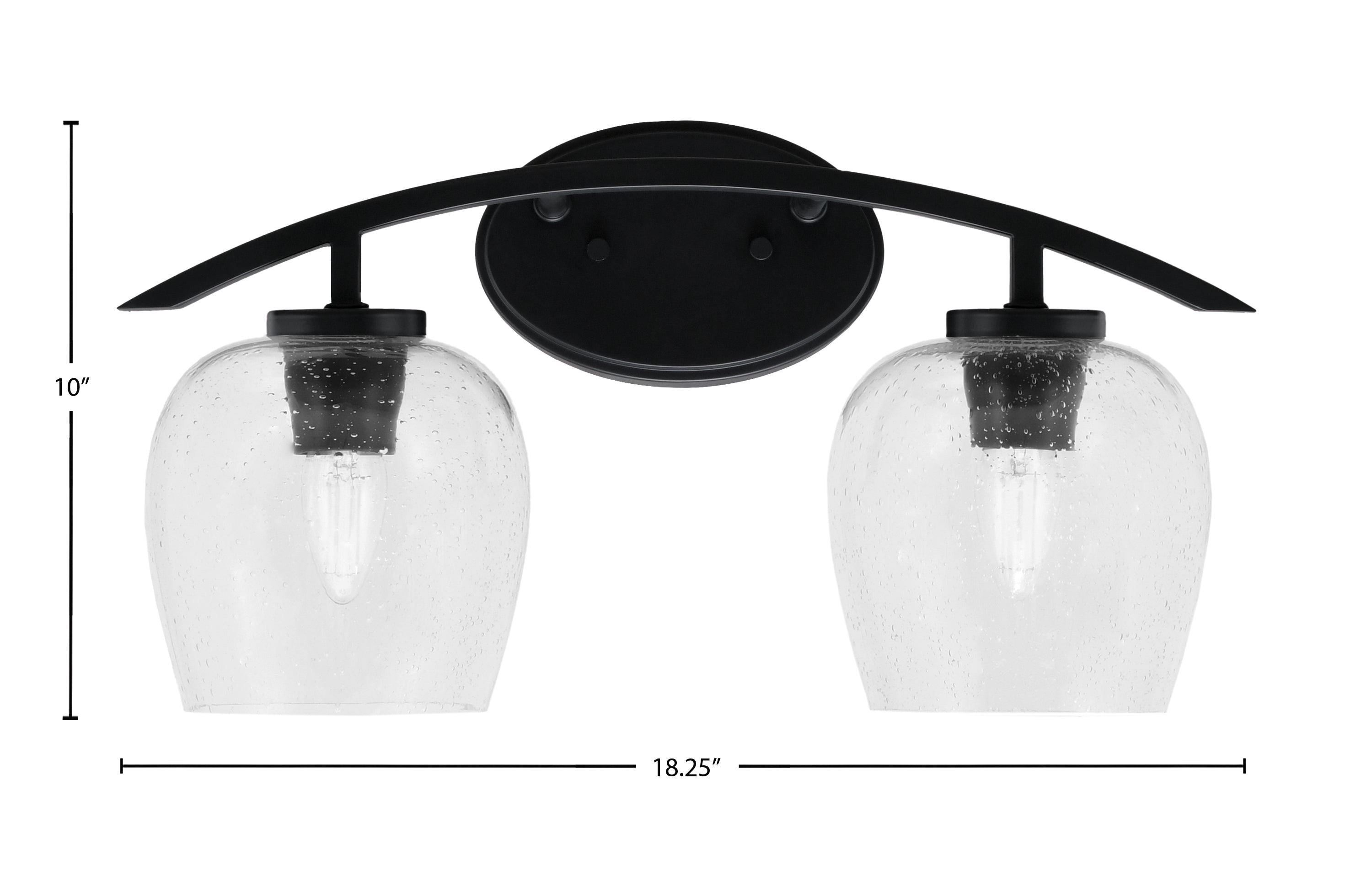 Kurve Two Light Bath Bar in Matte Black with 6" Clear Bubble Shade