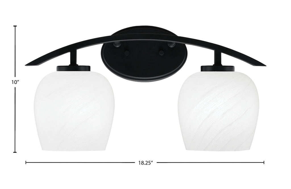 Kurve Two Light Bath Bar in Matte Black with 6" White Marble Shade
