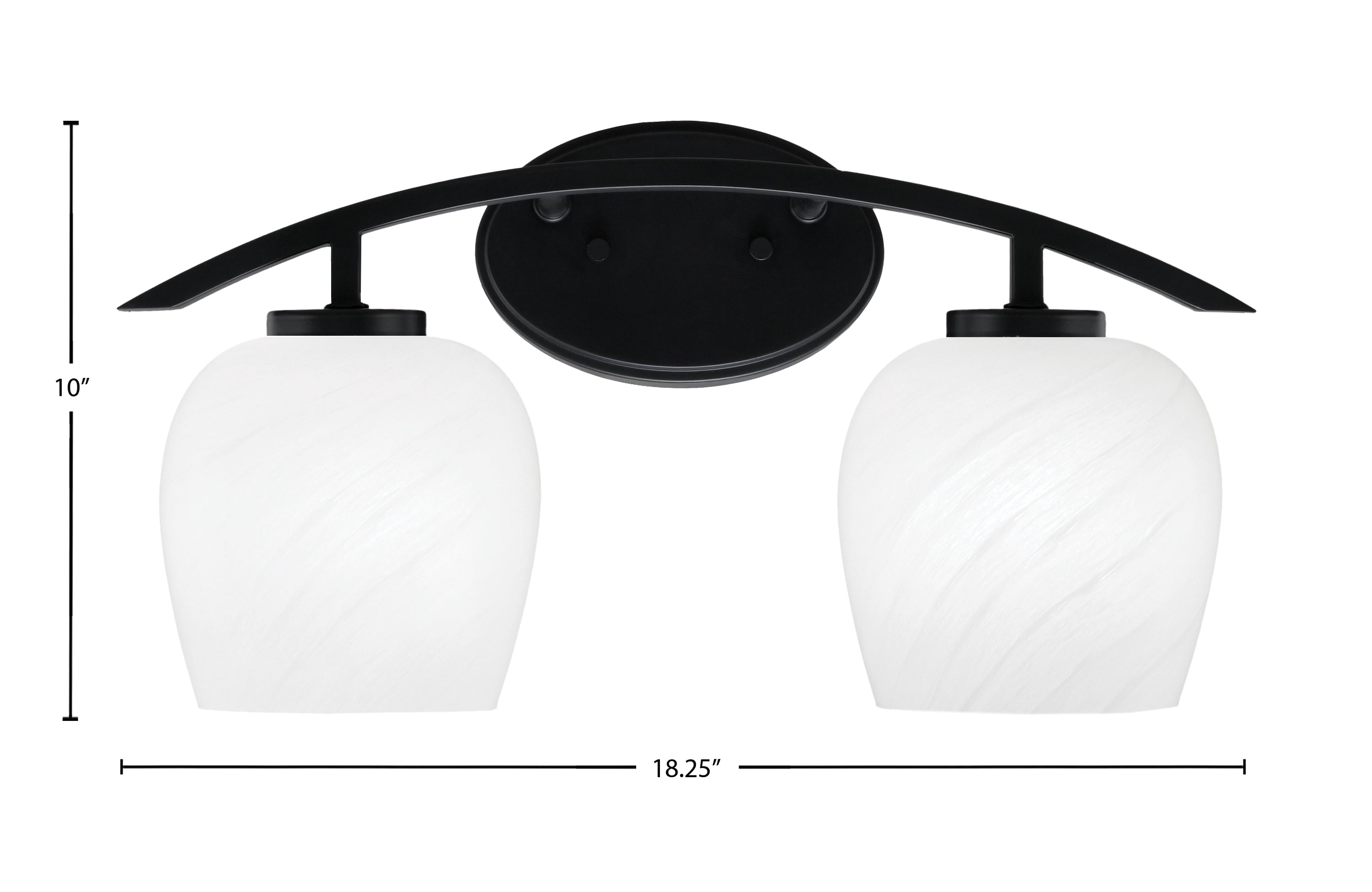 Kurve Two Light Bath Bar in Matte Black with 6" White Marble Shade