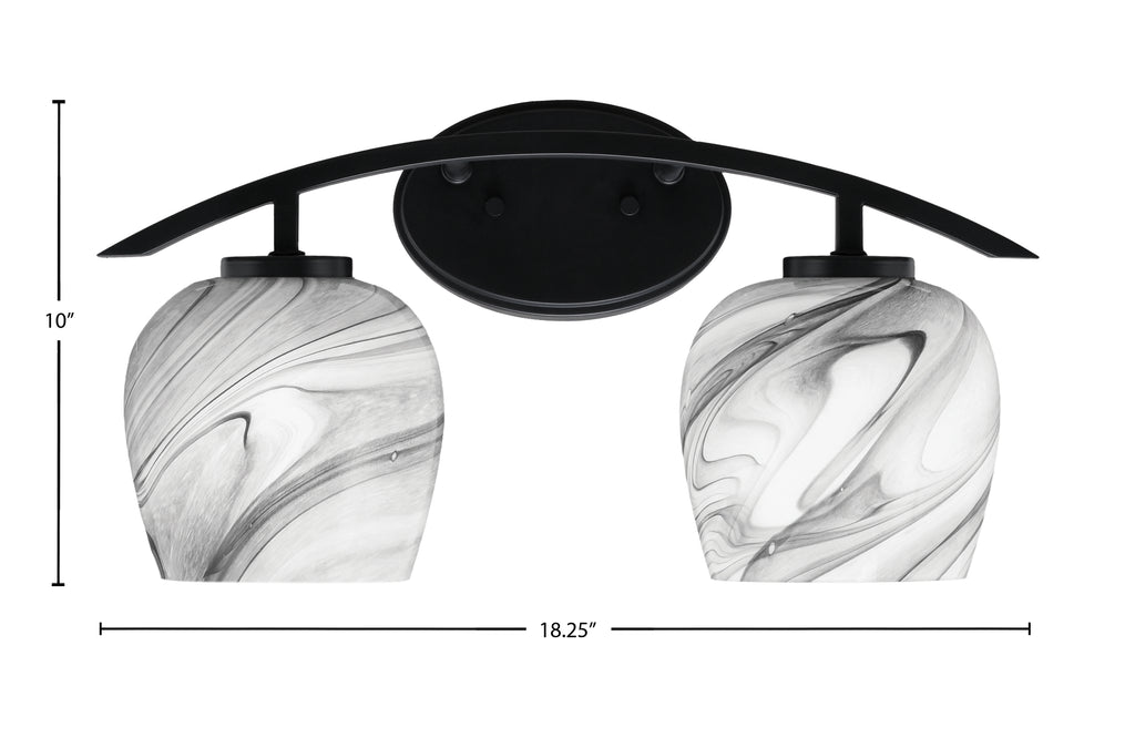 Kurve Two Light Bath Bar in Matte Black with 6" Onyx Swirl Shade