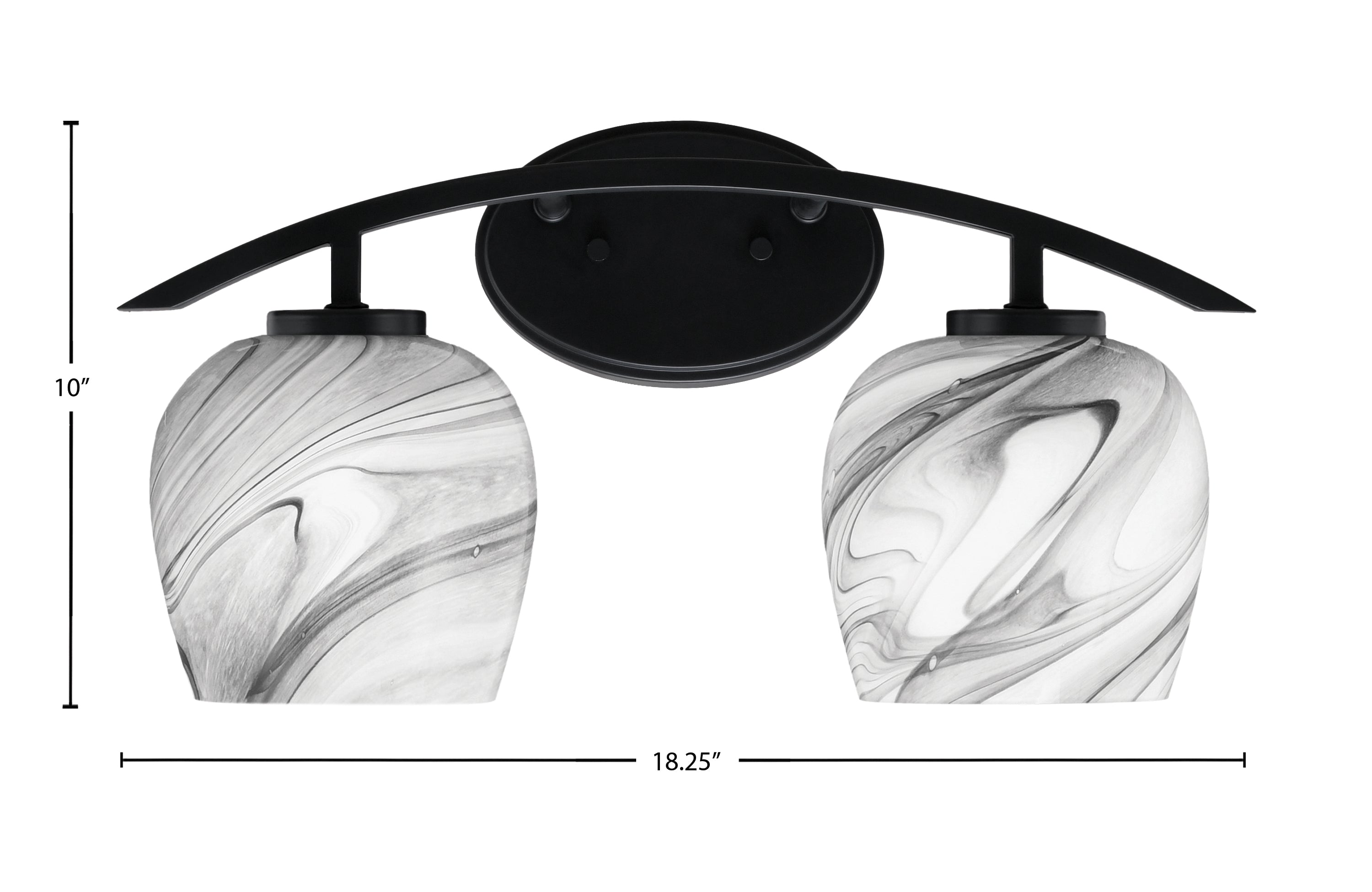 Kurve Two Light Bath Bar in Matte Black with 6" Onyx Swirl Shade