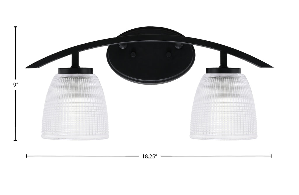 Kurve Two Light Bath Bar in Matte Black with 5" Clear Ribbed Shade