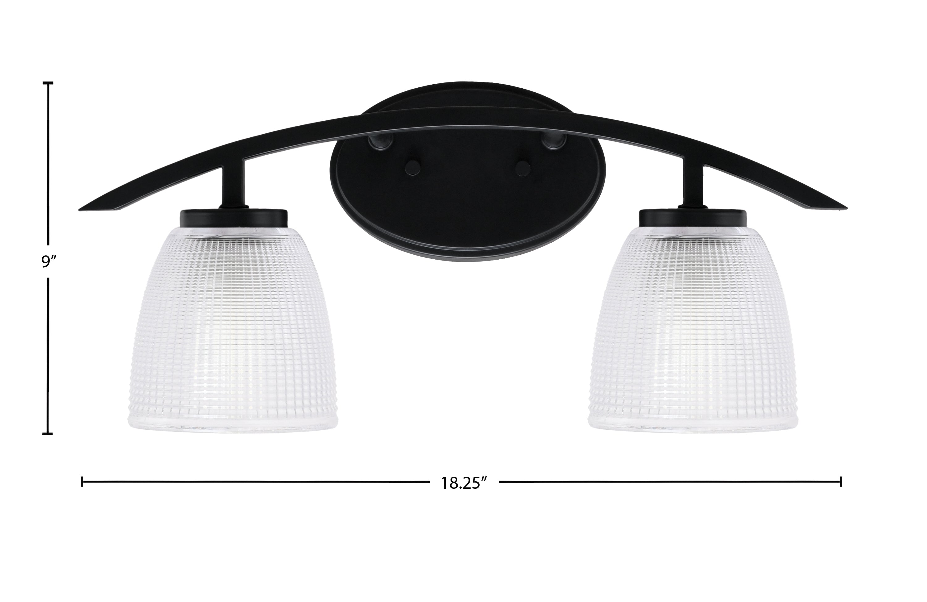 Kurve Two Light Bath Bar in Matte Black with 5" Clear Ribbed Shade