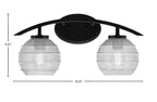 Kurve Two Light Bath Bar in Matte Black with 6" Clear Ribbed Shade