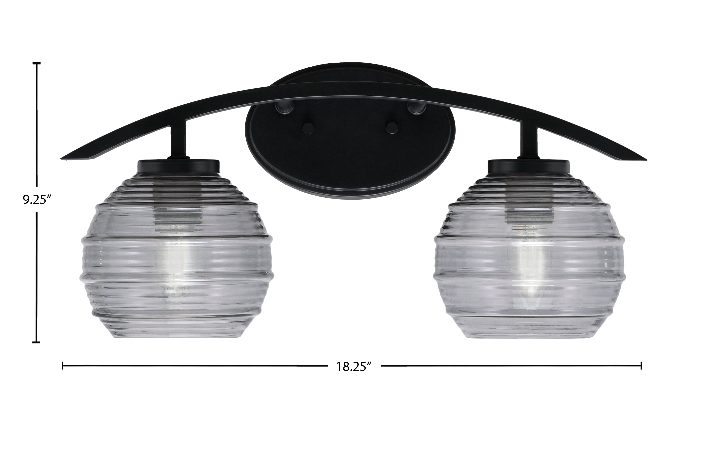 Kurve Two Light Bath Bar in Matte Black with 6" Smoke Ribbed Shade