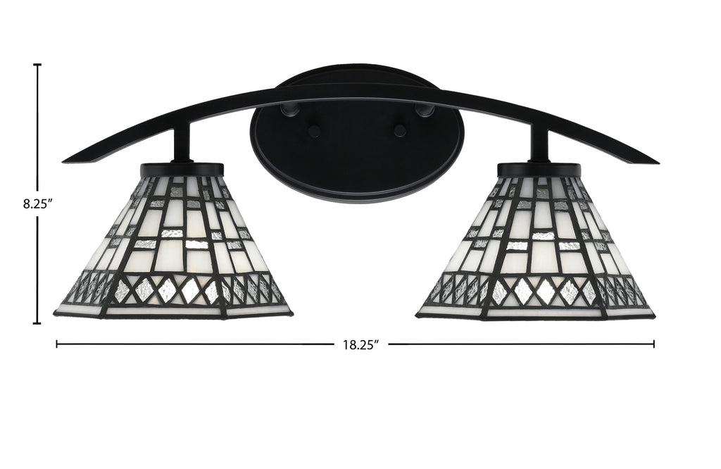 Kurve Two Light Bath Bar in Matte Black with 7" Pewter Art Glass Shade