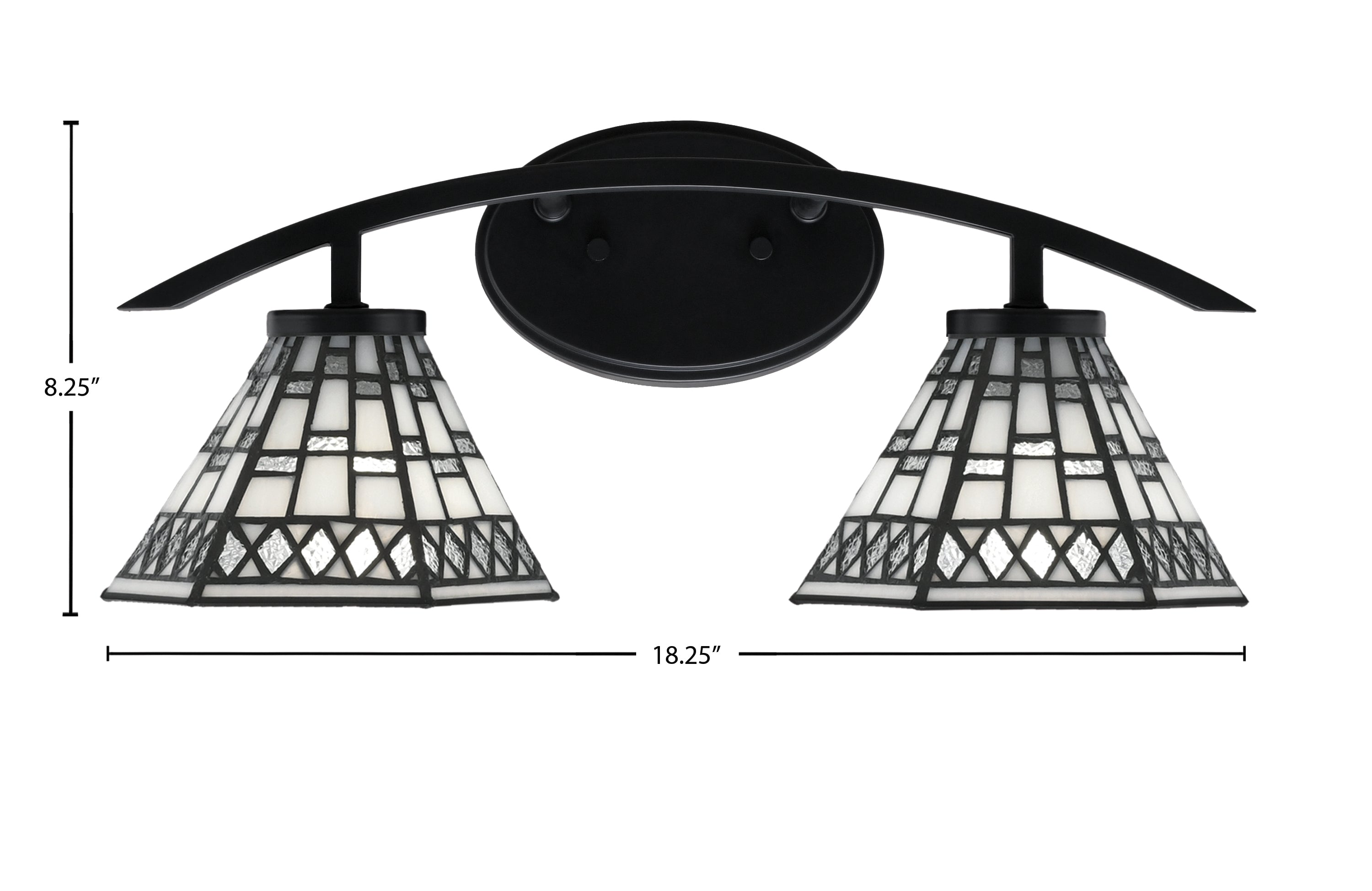 Kurve Two Light Bath Bar in Matte Black with 7" Pewter Art Glass Shade