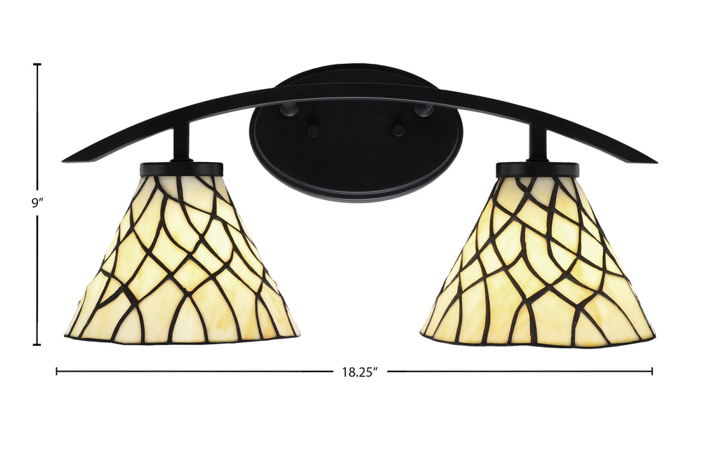 Kurve Two Light Bath Bar in Matte Black with 7" Sandhill Art Glass Shade