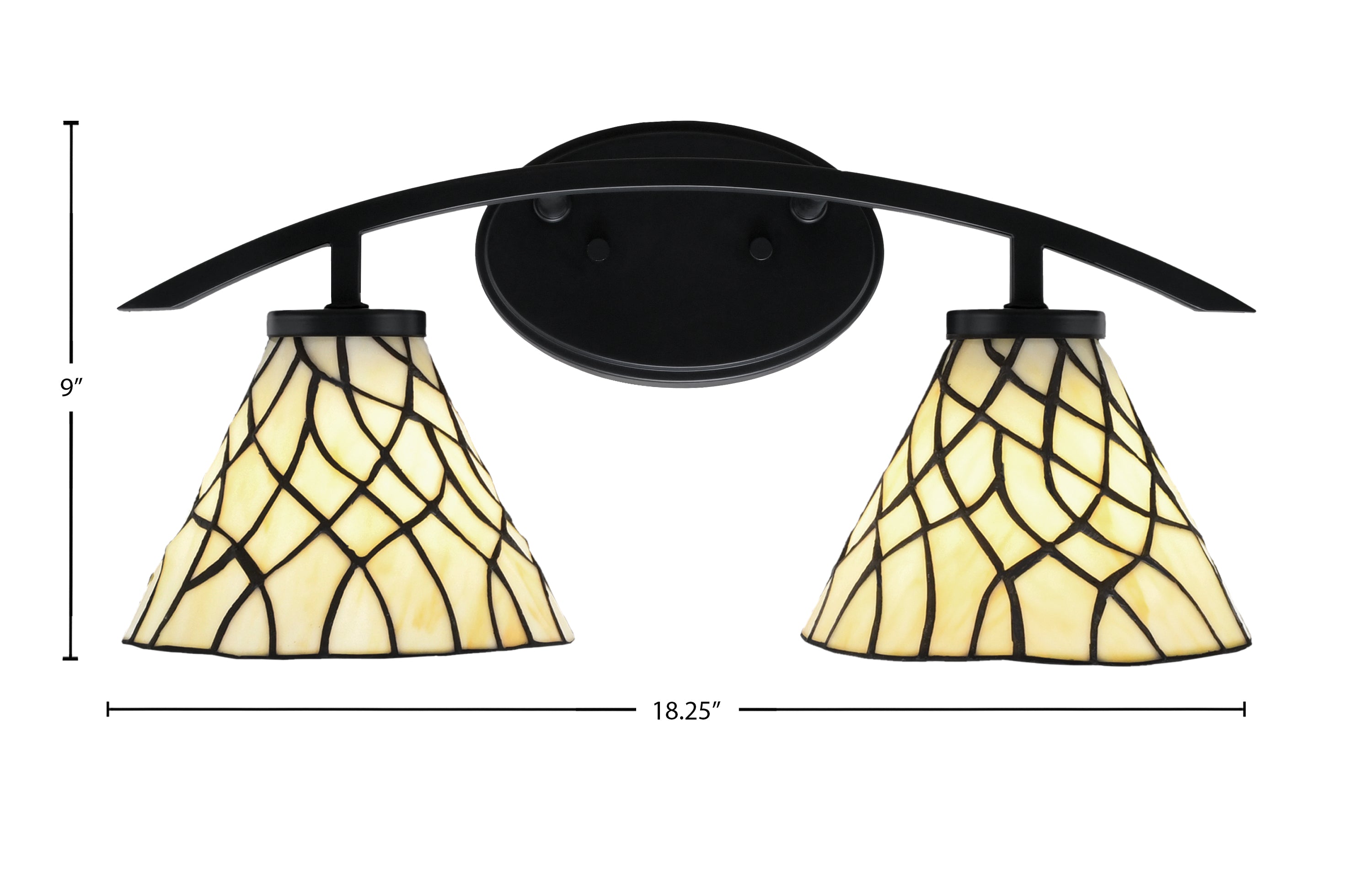 Kurve Two Light Bath Bar in Matte Black with 7" Sandhill Art Glass Shade