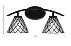 Kurve Two Light Bath Bar in Matte Black with 7" Diamond Ice Art Glass Shade