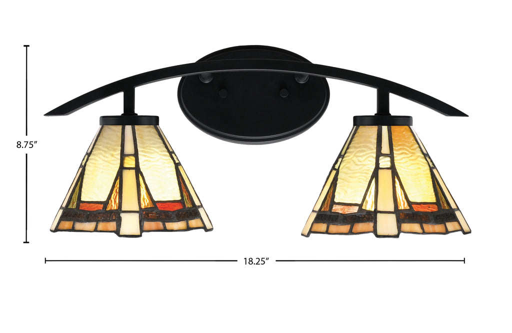 Kurve Two Light Bath Bar in Matte Black with 7" Zion Art Glass Shade