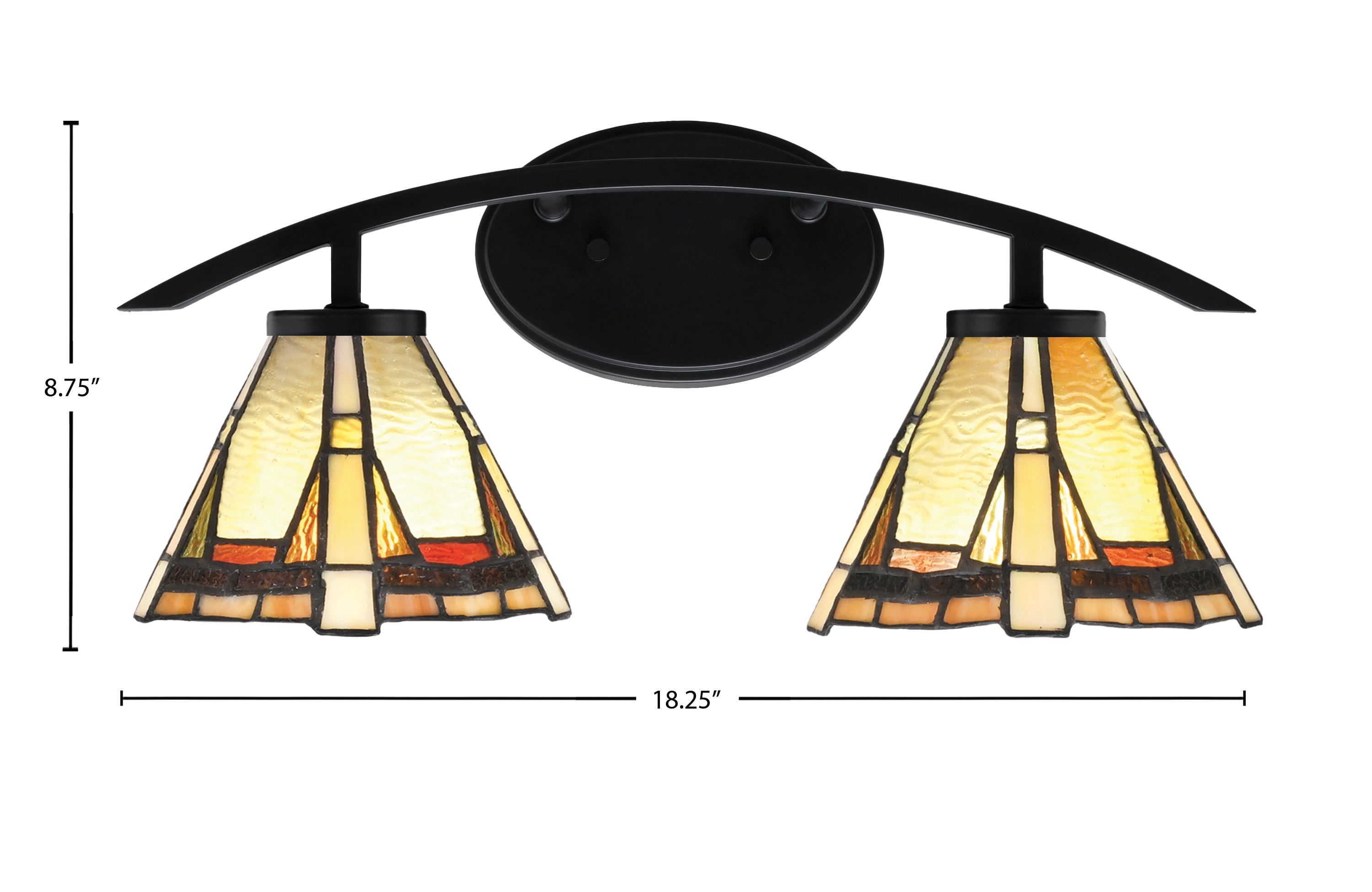 Kurve Two Light Bath Bar in Matte Black with 7" Zion Art Glass Shade