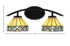 Kurve Two Light Bath Bar in Matte Black with 7" Diamond Peak Art Glass Shade