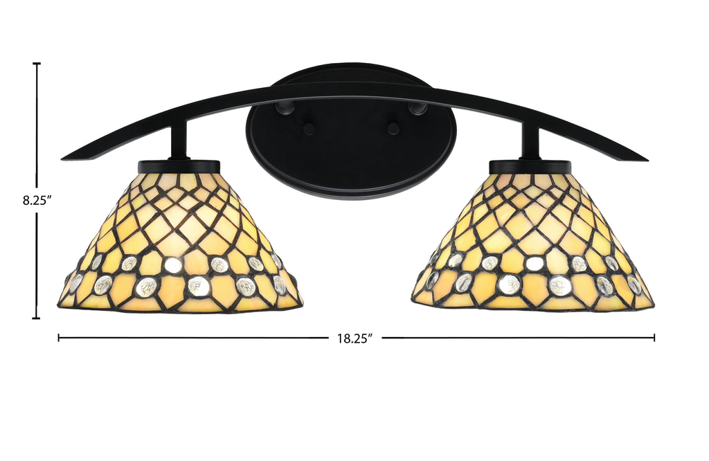 Kurve Two Light Bath Bar in Matte Black with 7" Starlight Art Glass Shade
