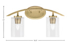 Kurve Two Light Bath Bar in New Age Brass with Clear Bubble Shade