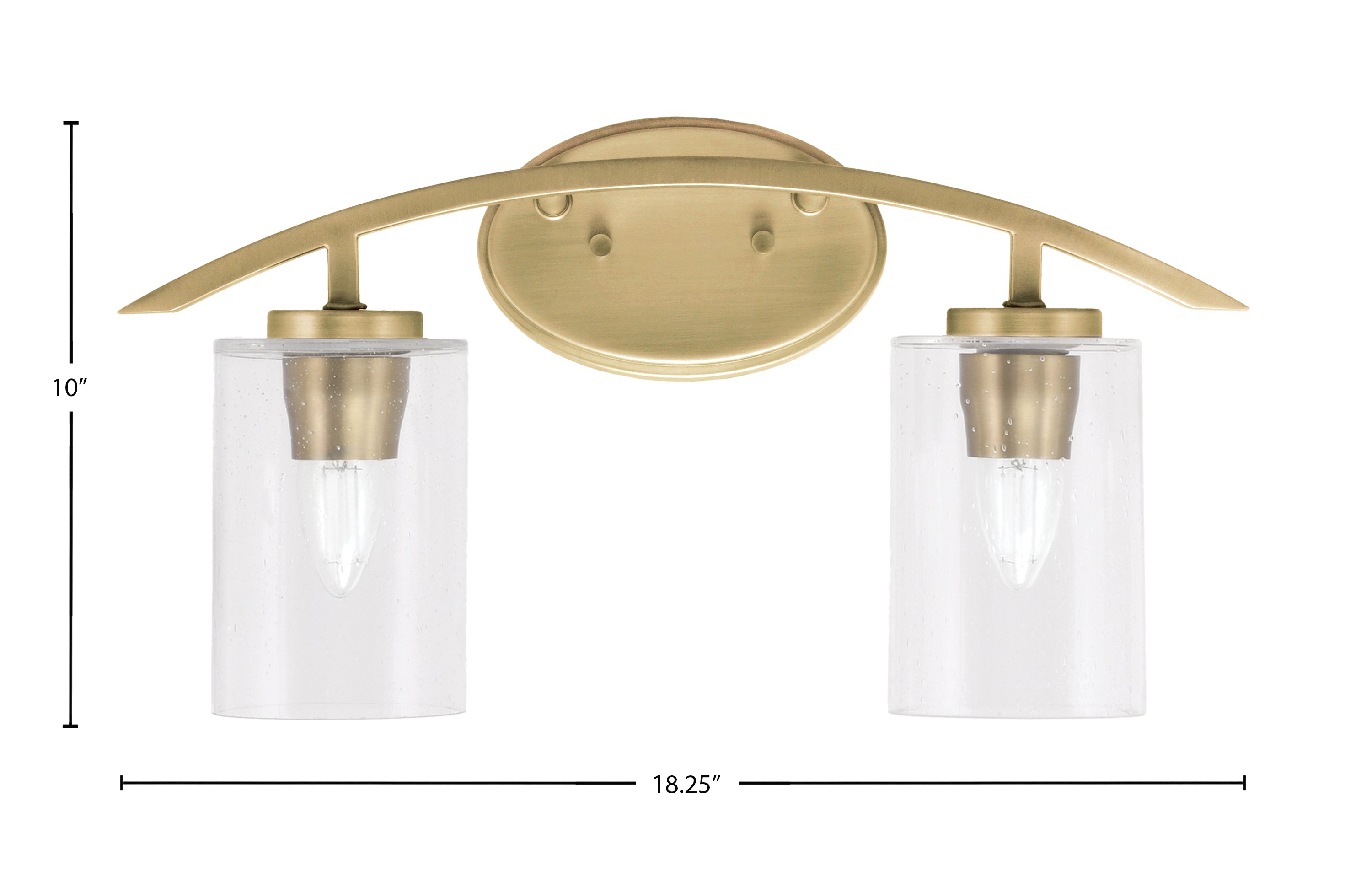 Kurve Two Light Bath Bar in New Age Brass with Clear Bubble Shade
